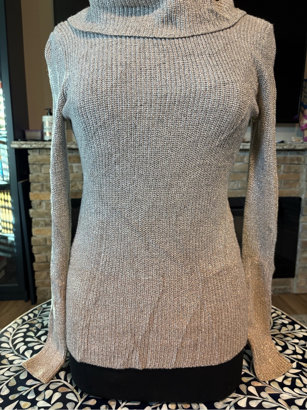 White House Black Market Metallic Silver Cowl Neck Sweater